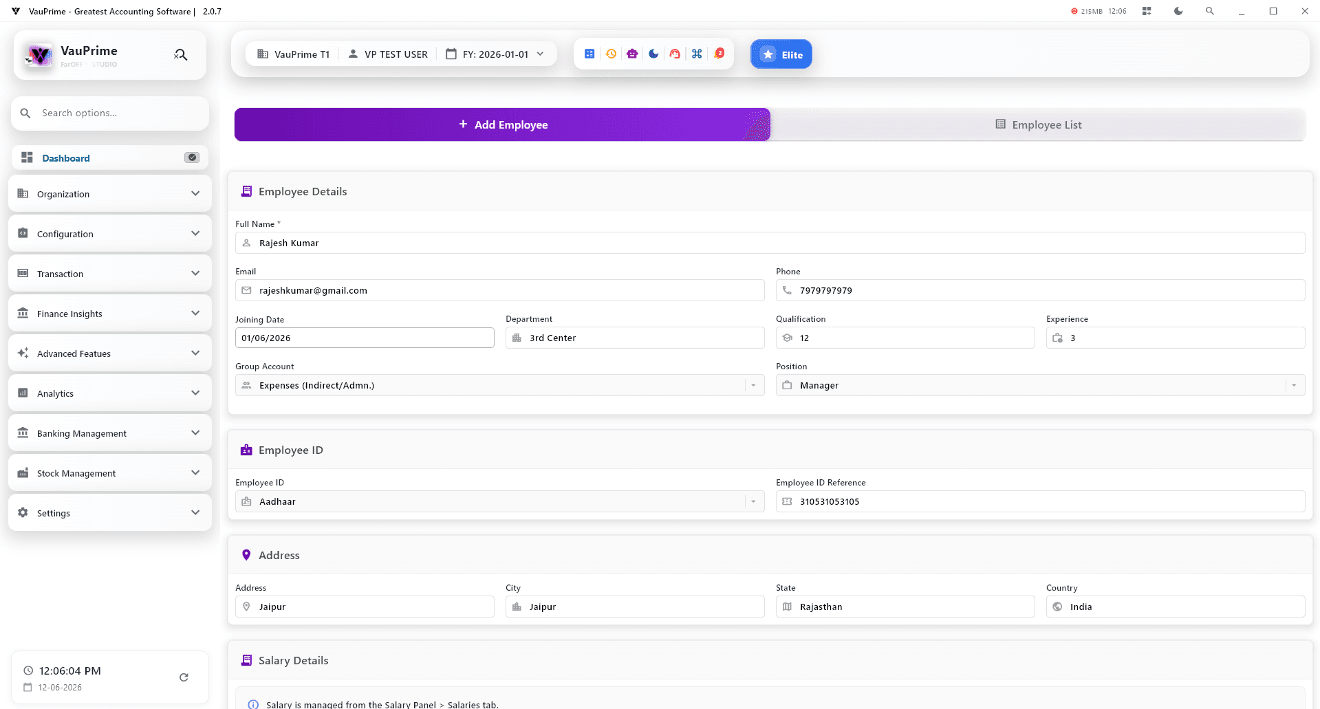 HRM Employee Add Tab
